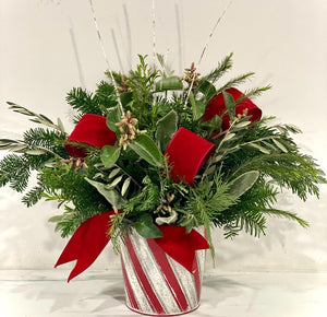 Candy Stripe Cheer, Fresh Greens Arrangement